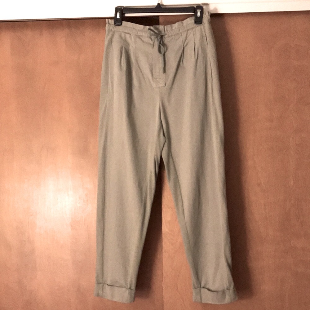 ALICE + OLIVIA- Liliana Cuff Paperbag Pants Sage Green Lightweight Twill Small - Picture 10 of 14